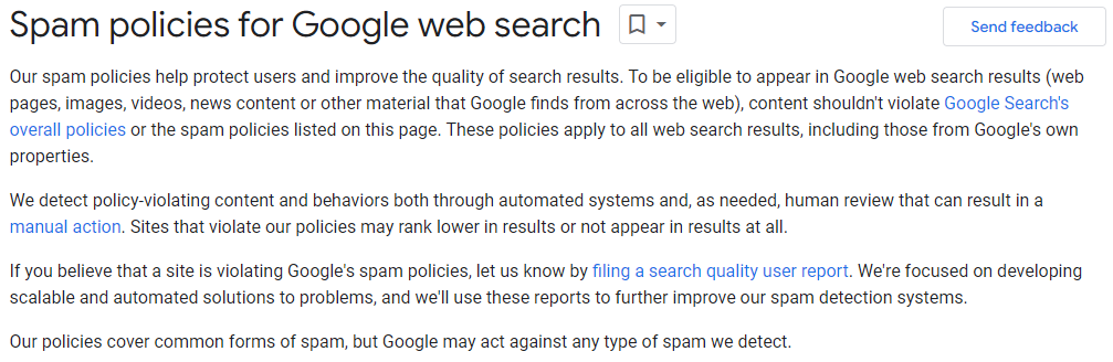 Spam policies for Google web search